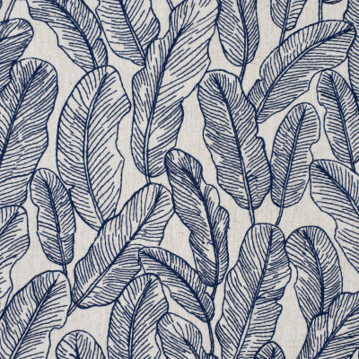 S4018 Denim Fabric: S54, FOLIAGE, TROPICAL, BEACH, EMBROIDERY, BLUE, DENIM