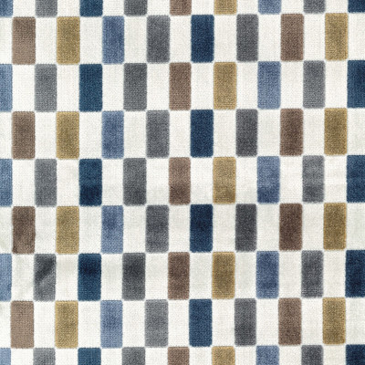 S4117 Prussian Fabric: M07, MULTICOLORED, BLUE, CREAM, VELVET, GEOMETRIC, GRID, CHECKERS, PRUSSIAN