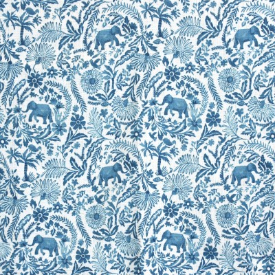 S4137 Peacock Fabric: M07, BLUE, FLORAL, PRINT, MONOCHROME, PEACOCK