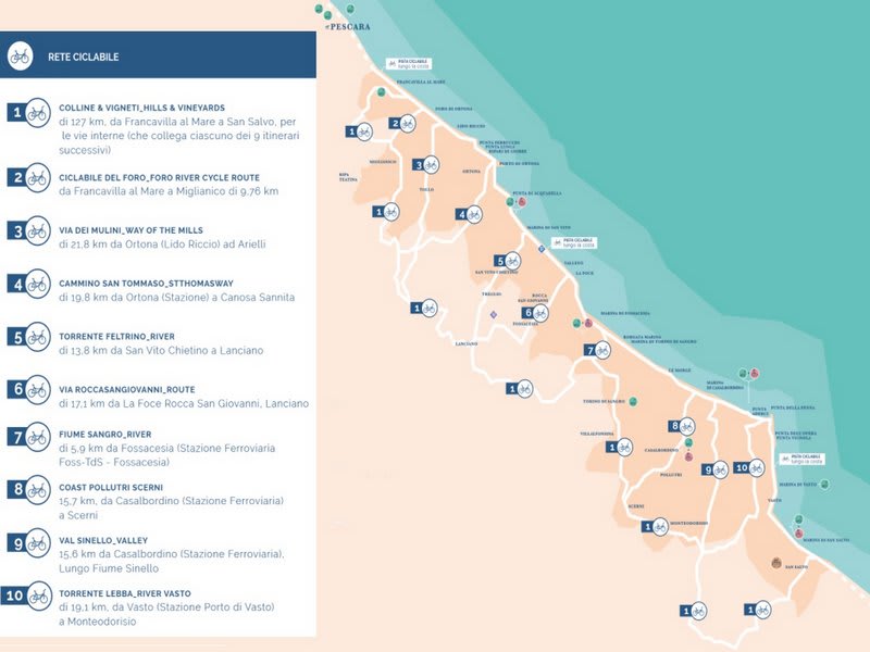Rete Ciclabile Dei Trabocchi Percorso In Terra D Abruzzo Cartina Abruzzo Spiagge