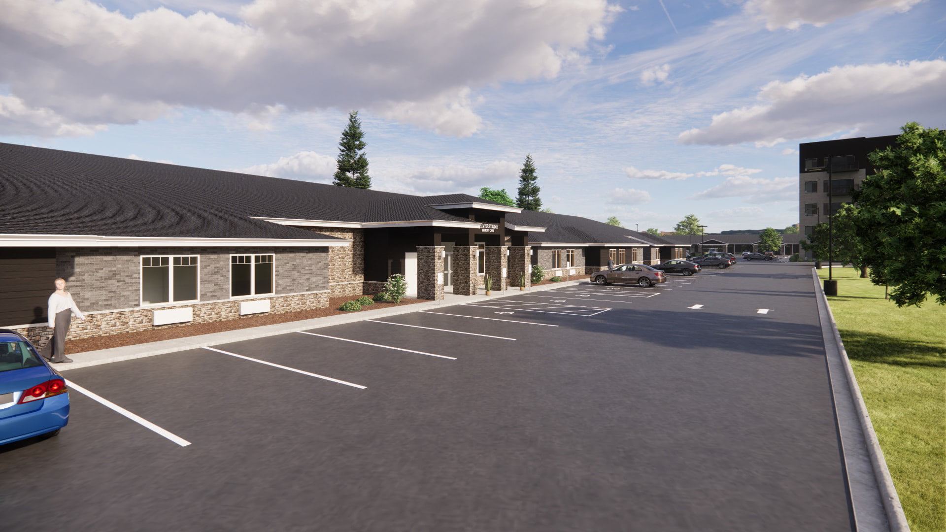 Exterior renderings of the Silverstone Memory Care facility