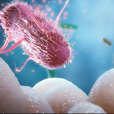 Die Gichtflora ist eine komplexe Gemeinschaft von Darmmikrobiota oder Magen-Darm-Mikrobiota. 3D-Illustration