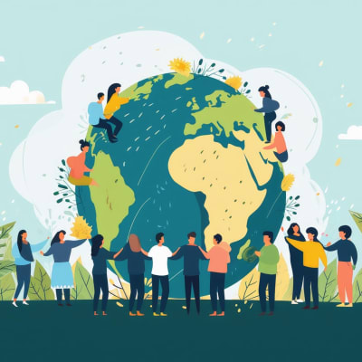 Illustration der Erde, die am Tag der Erde von Menschen umarmt wird