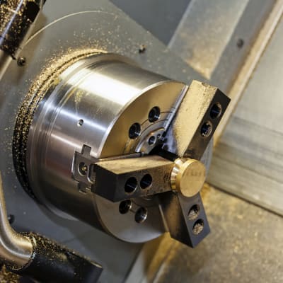 Eine CNC Maschine mit eingespanntem Werkstück.
