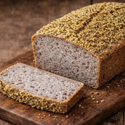 Frisch gebackenes Buchweizenbrot auf Holzbrett