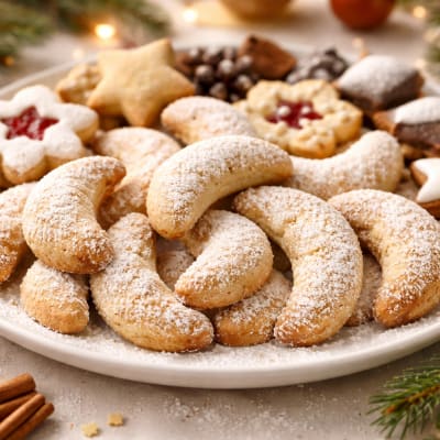 Butterzarte und leckere Vanillekipferl auf einem Teller