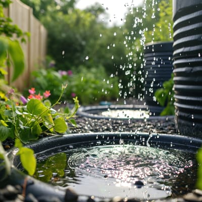 Regenwasser wird im Garten gesammelt