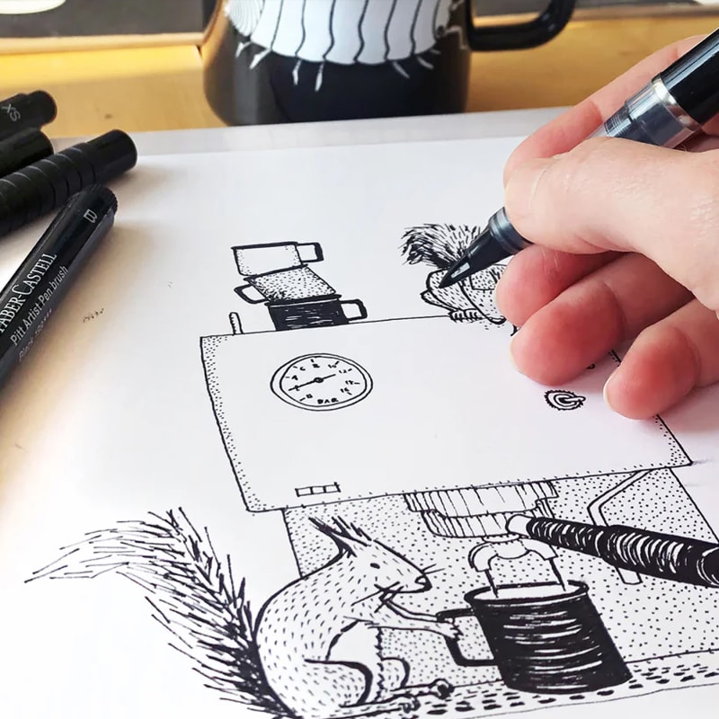 Cmig Illustration „Kaffee Hörnchen“ – Entstehung eines eigenen Motivs von Hand gezeichnet | © © Cmig, Charlotte und Christoph Sörman GbR