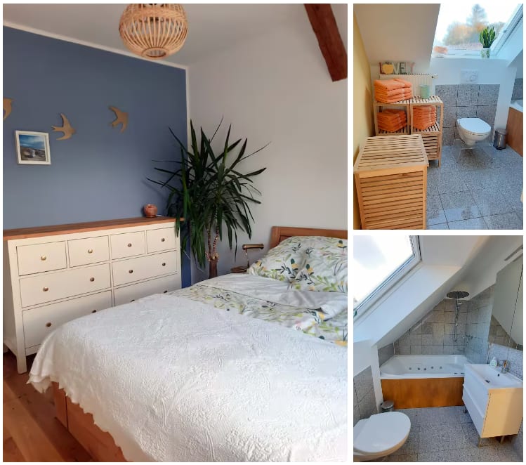 Schlafzimmer und Badezimmer