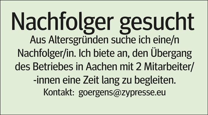 Nachfolge für das Unternehmen gesucht