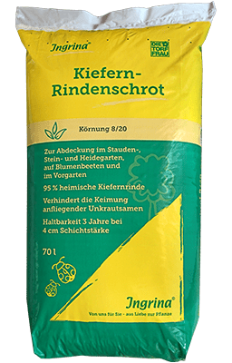 Ingrina - Kiefern-Rindenschrot Körnung 8/20 — Abdeckmaterial in mittlerer Körnung für die Gartengestaltung | © Die Torffrau - Ingrina