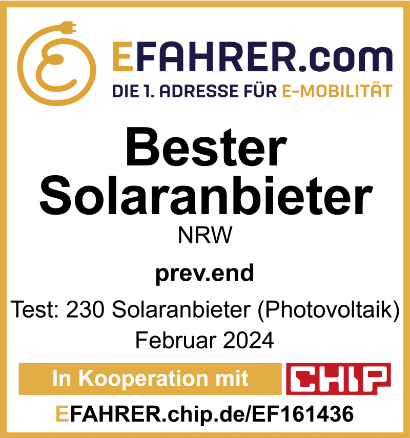 prev.end ausgezeichnet als bester Solarteur | © prev.end GmbH
