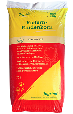 Ingrina - Kiefern-Rindenkorn Körnung 5/10 — feineres Abdeckmaterial für Beete und Wege | © Die Torffrau - Ingrina