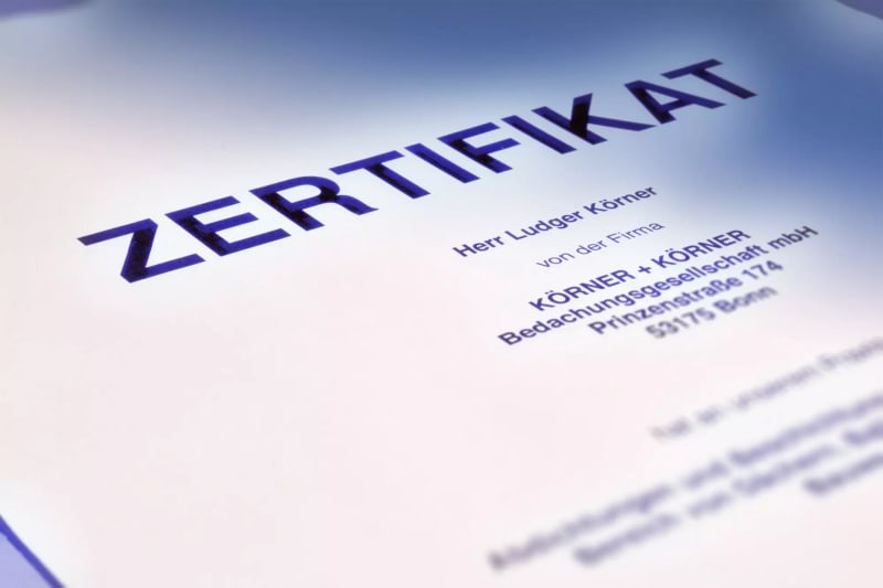 Zertifikat Qualifikation | © Körner + Körner Bedachungsgesellschaft mbH