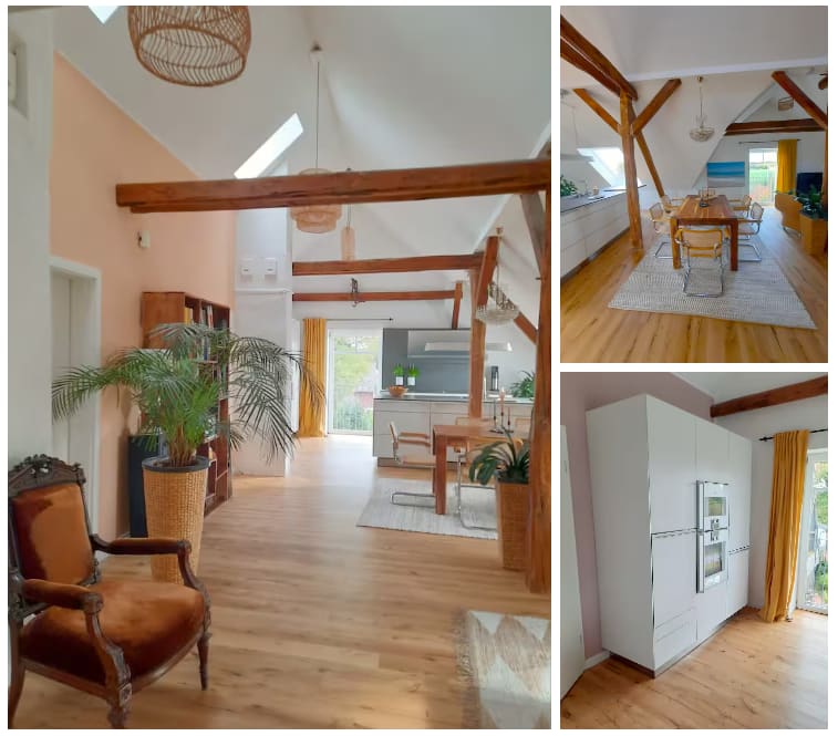 Blick durch das Luxusloft in Tremsbüttel mit Eichenparkett und Designermöbeln