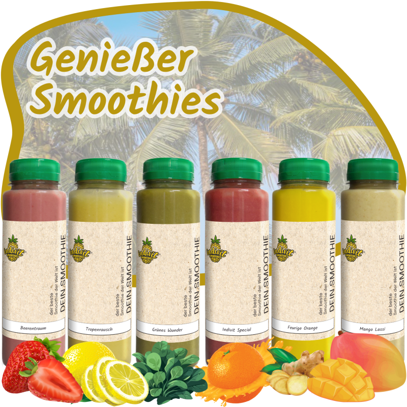 Unsere Genießer Smoothies sind köstliche Alternativen zu süßen Snacks, ideal für die ganze Familie. Weniger Zucker, mehr Geschmack – perfekt für jeden Tag. | © Indivit
