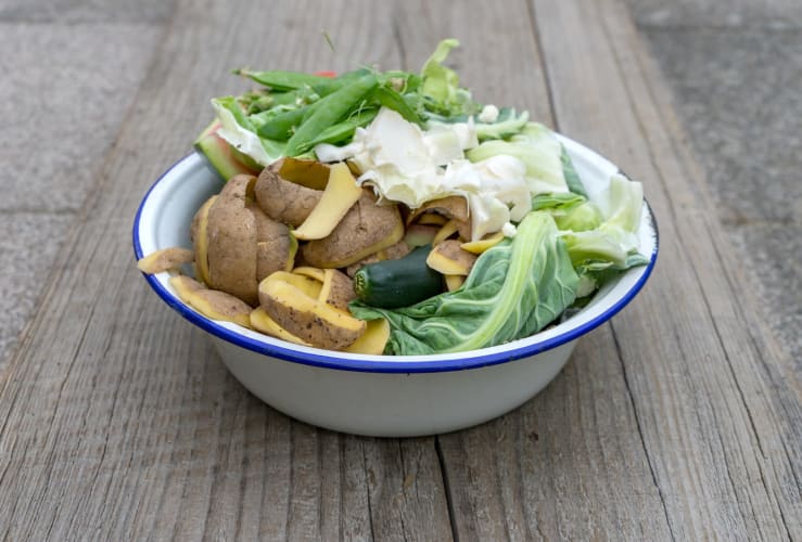 Weiße Schüssel mit Bioabfall