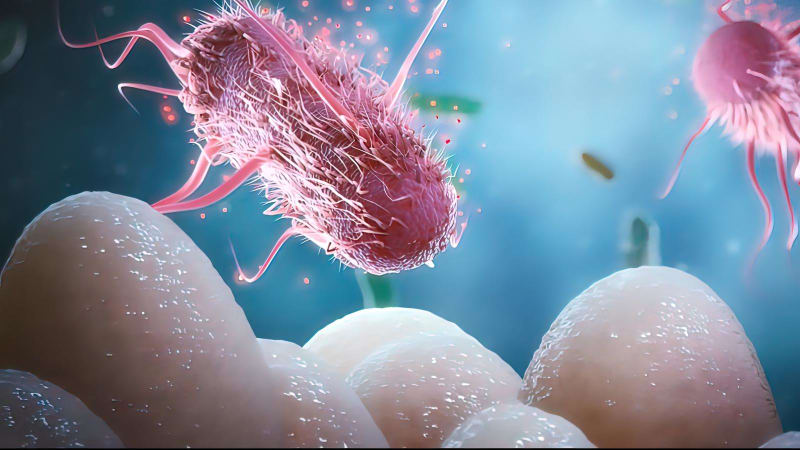 Die Gichtflora ist eine komplexe Gemeinschaft von Darmmikrobiota oder Magen-Darm-Mikrobiota. 3D-Illustration null