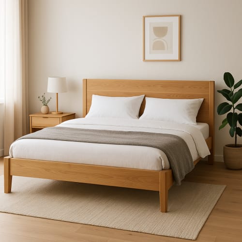 Massivholzbett in skaniavischem Schlafzimmer null