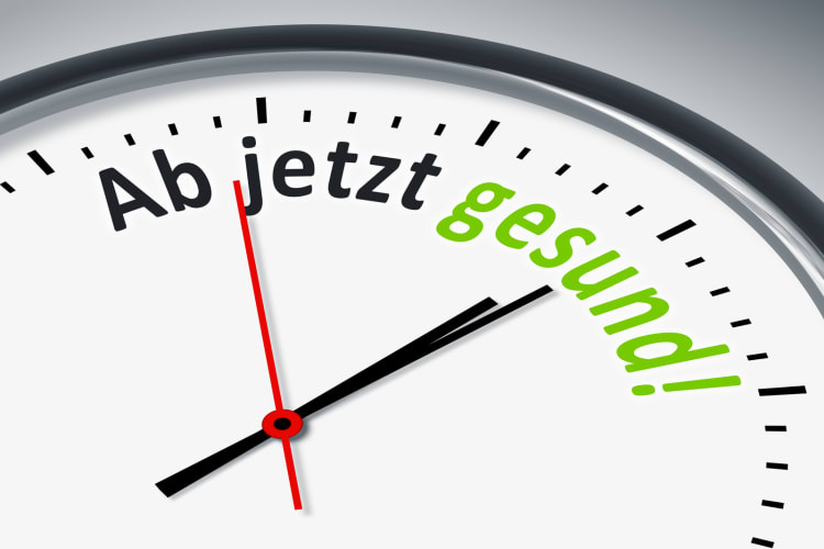 Uhr mit der Aufschrift ab jetzt gesund null