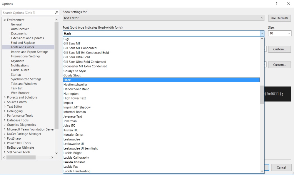 Visual Studio Fonts