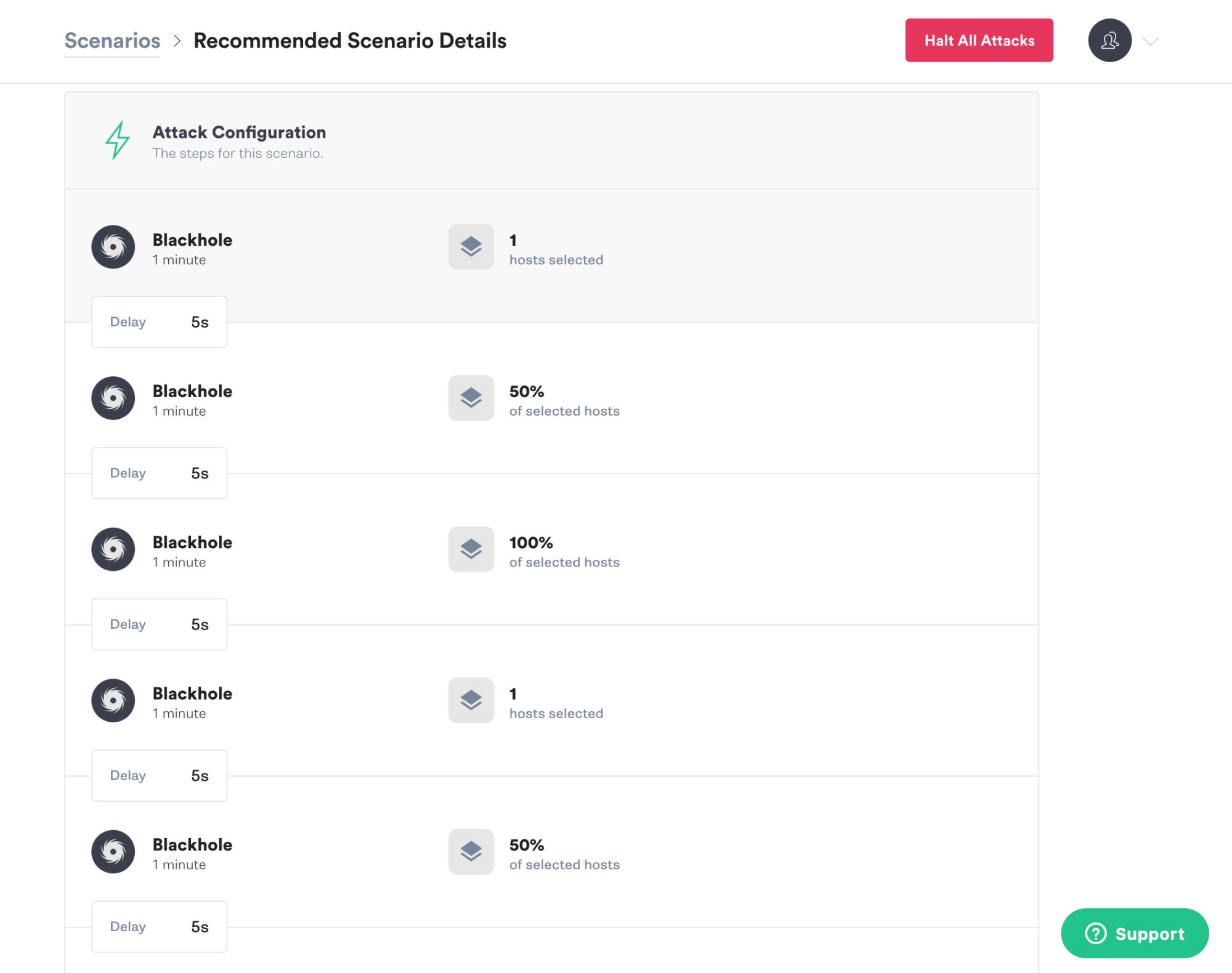 attack configuration for scenario shown in Gremlin UI