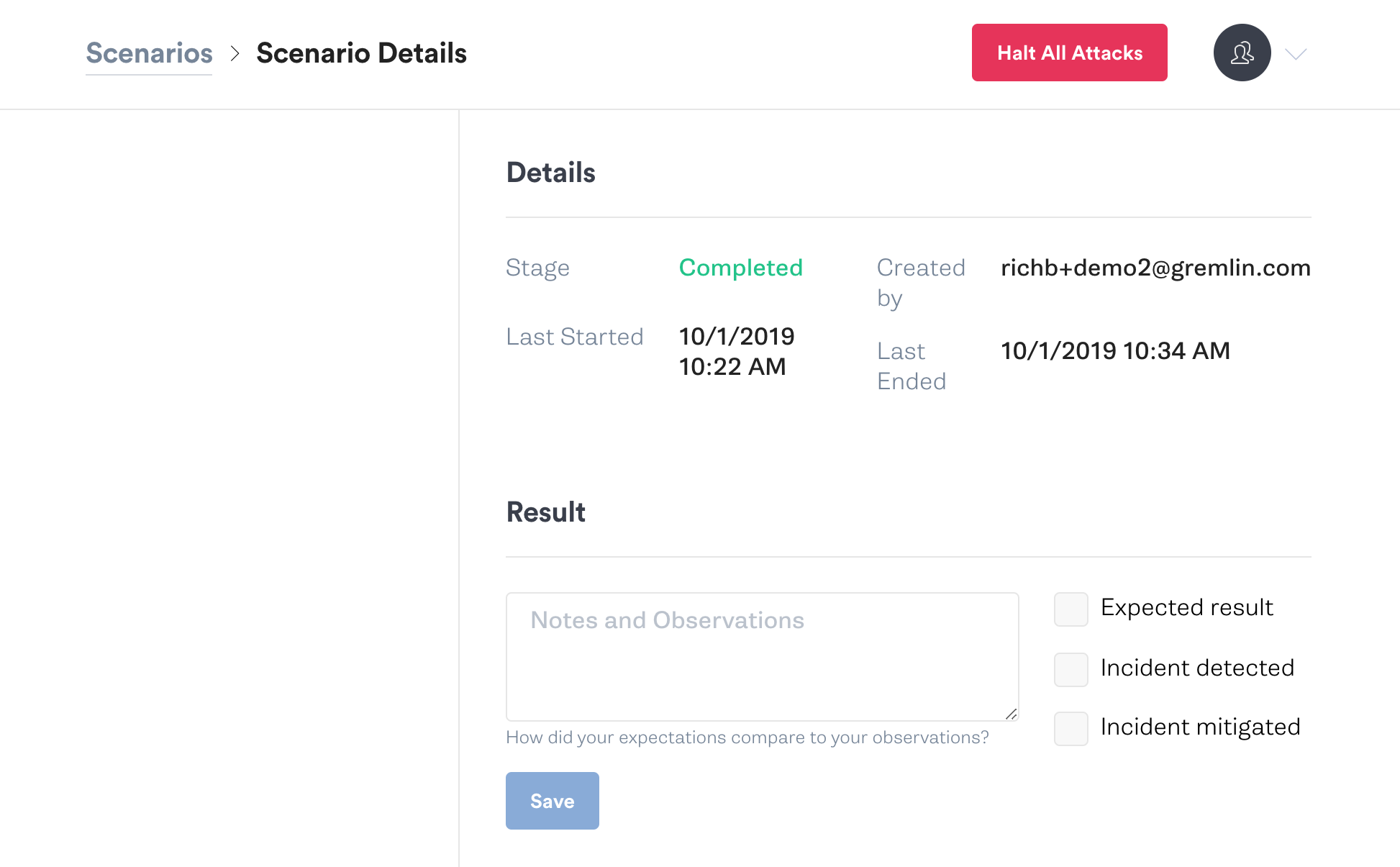 attack result shown in Gremlin UI