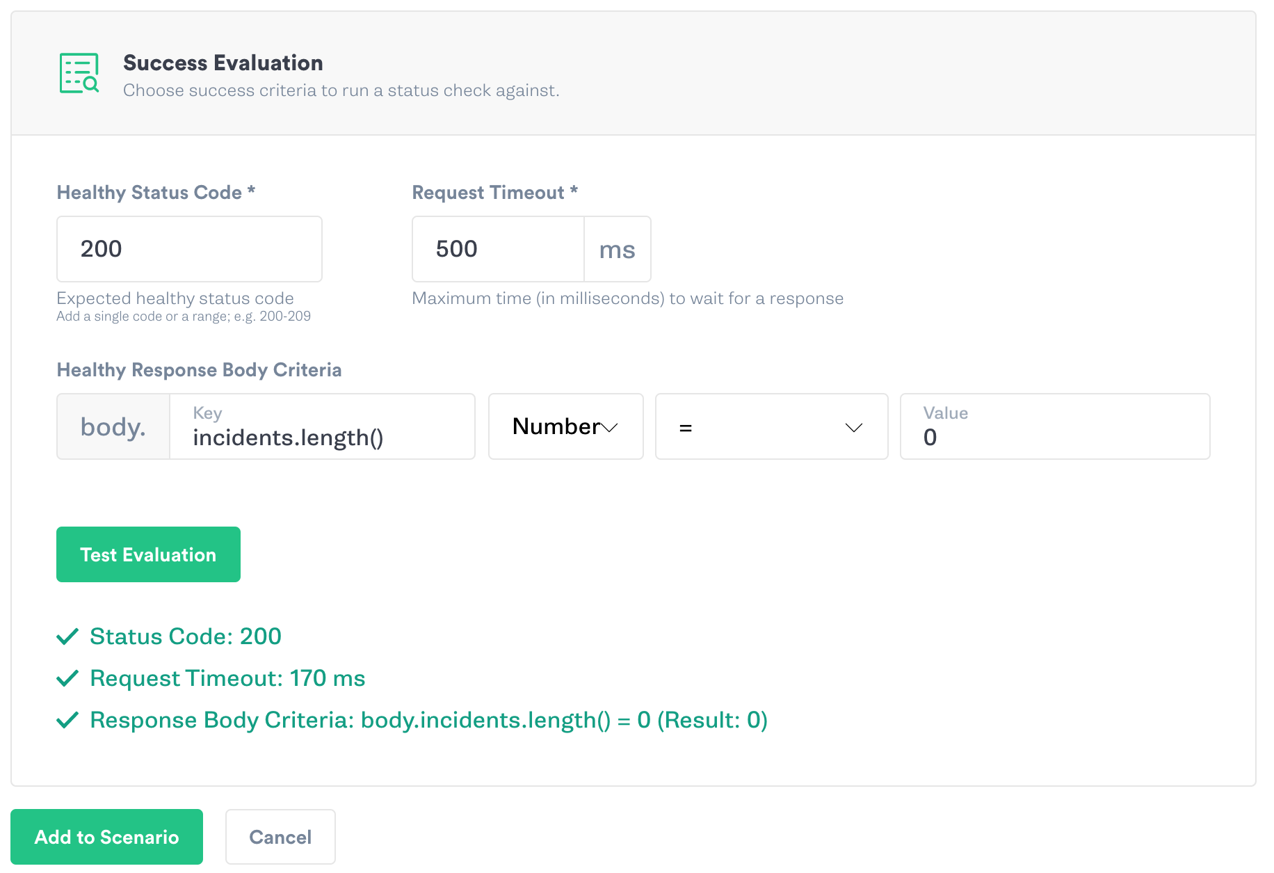 Configure the Status Check validation criteria