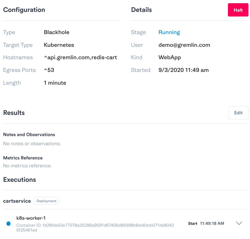 Blackhole attack running in the Gremlin web app