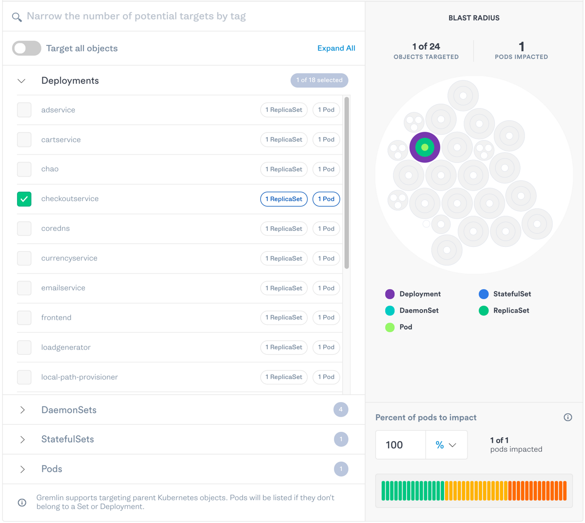 Selecting the checkoutservice in the Gremlin web app