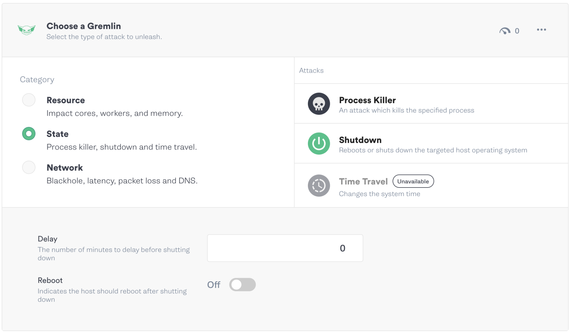 Configuring a shutdown attack in Gremlin