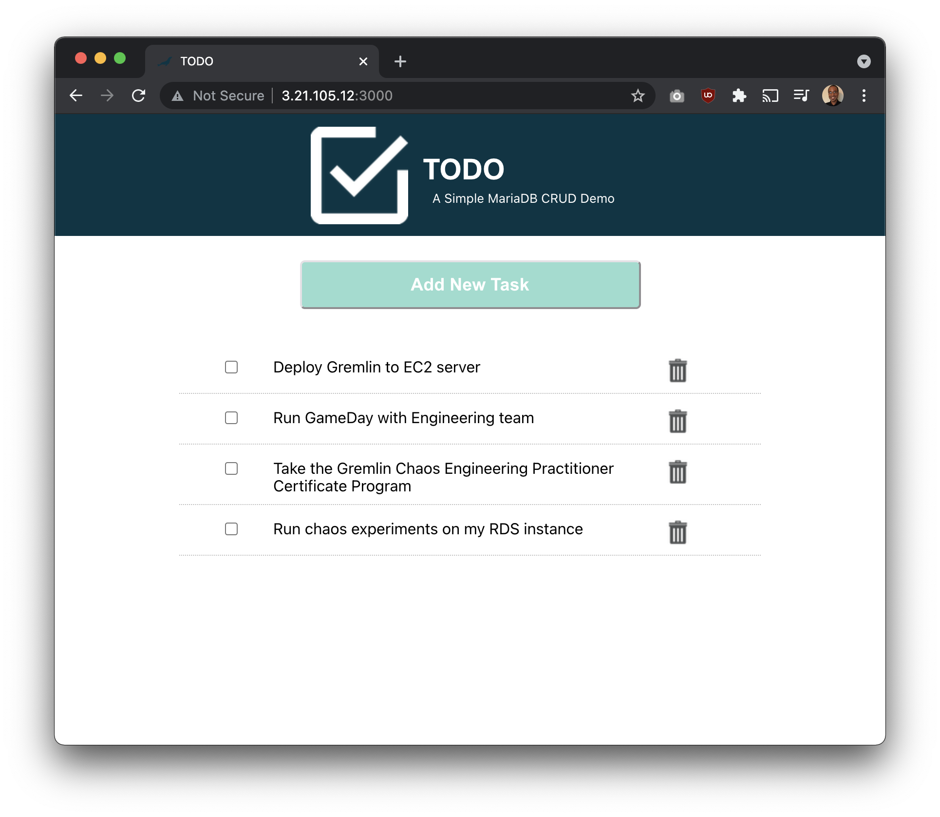 TODO application in a web browser