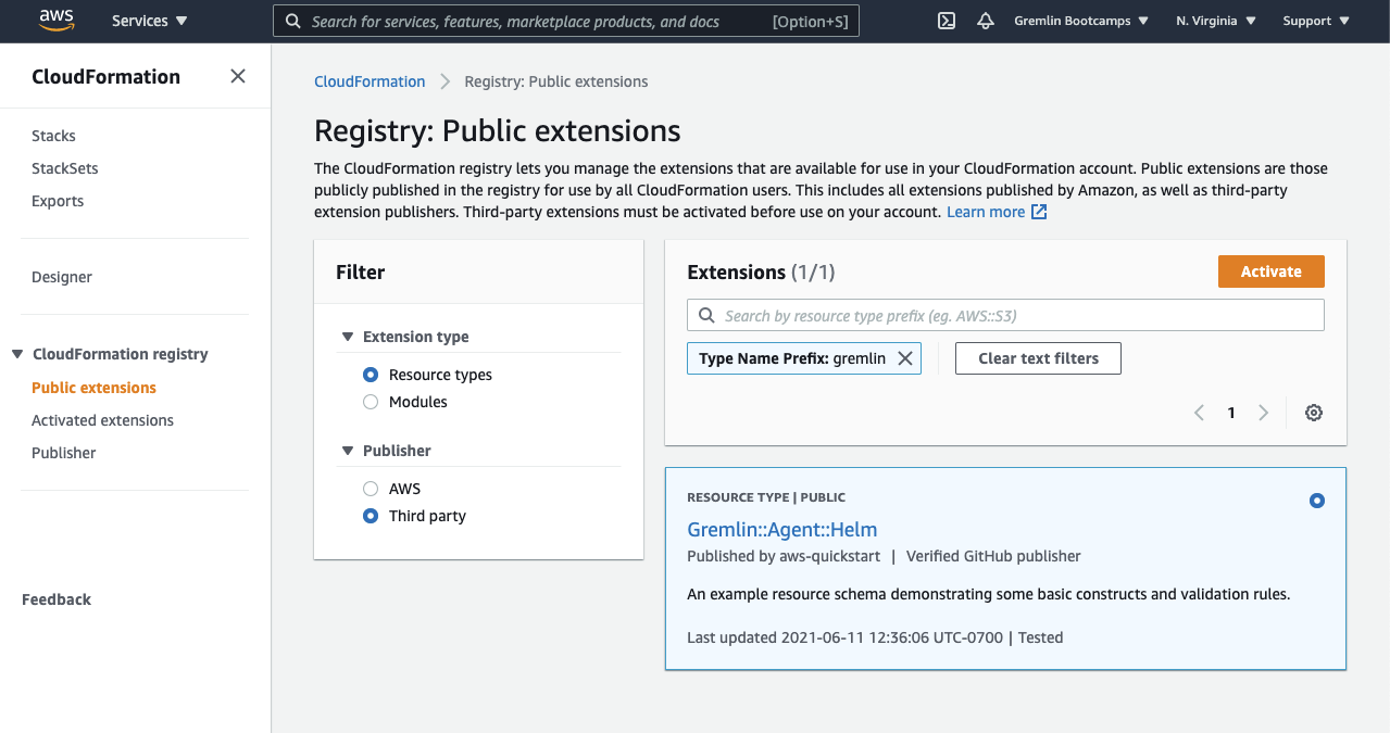 Searching for Gremlin in the CloudFormation registry