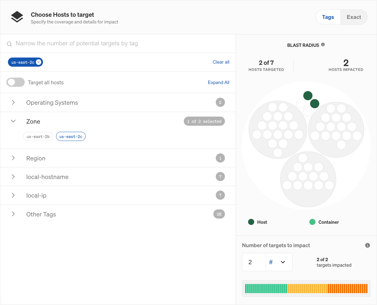 Targeting hosts by availability zone in the Gremlin web app.