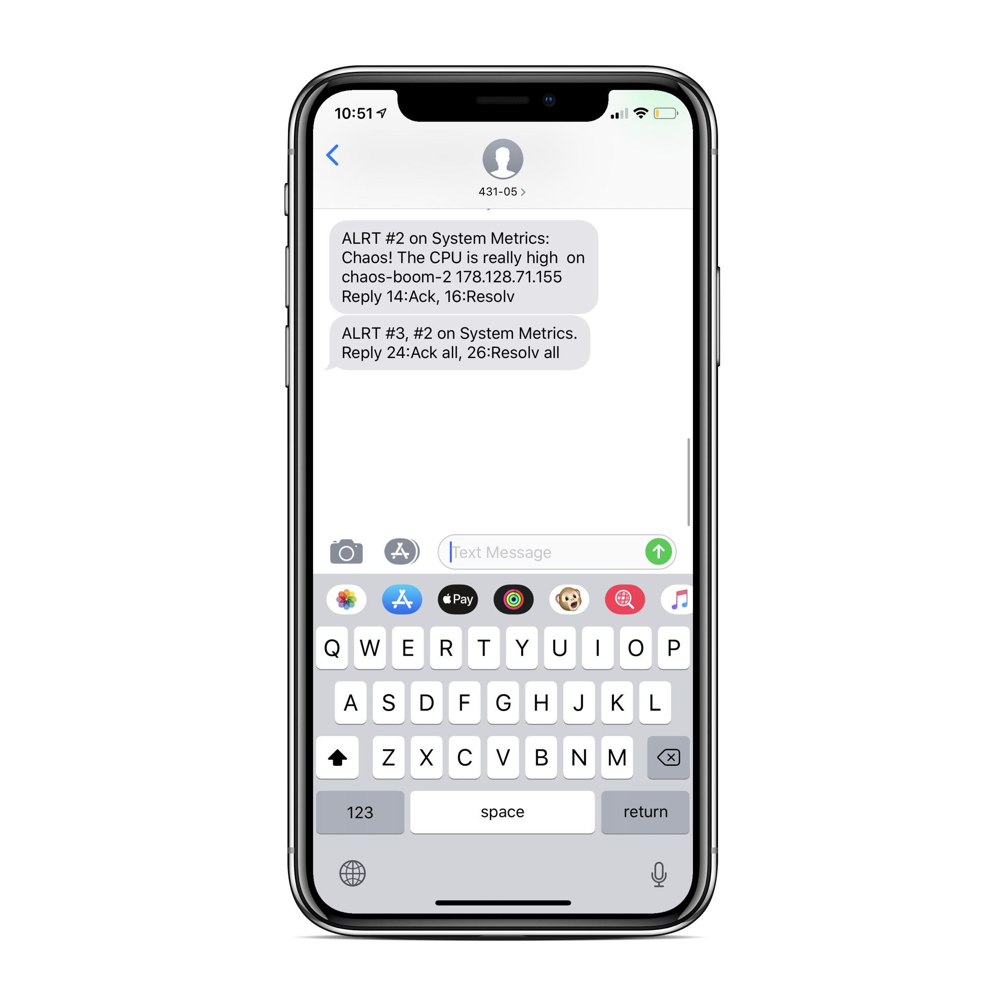 Text Message from PagerDuty Alert