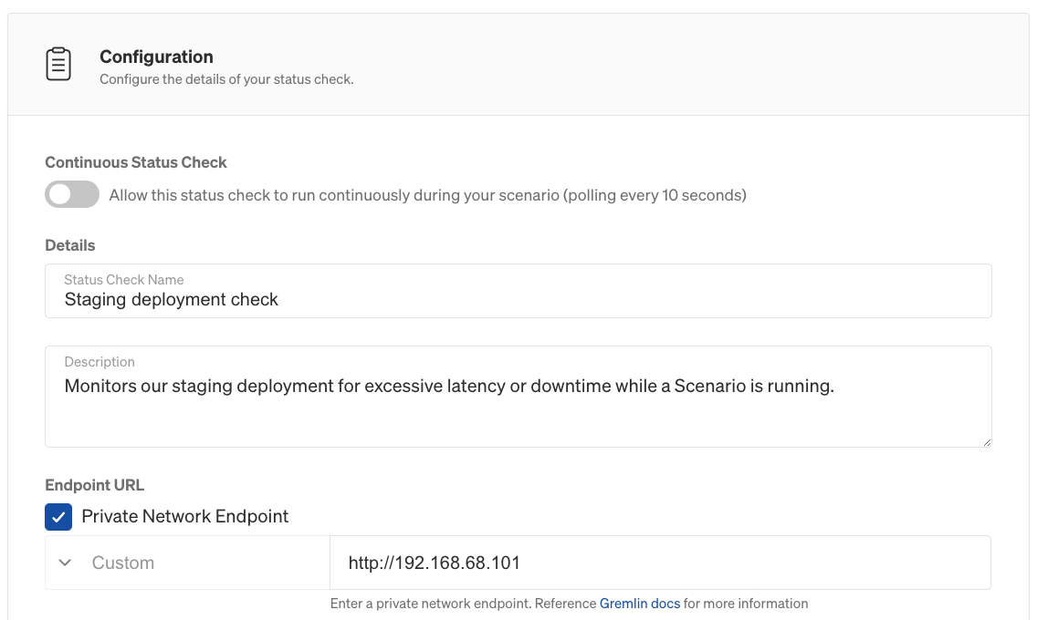 Creating a private network Status Check