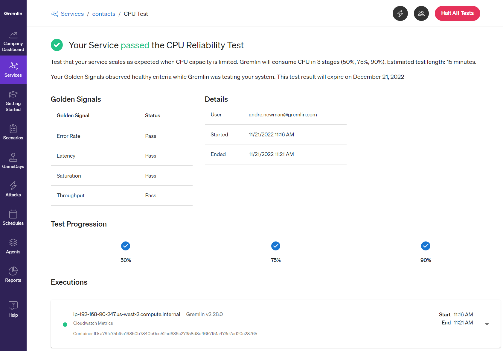 Screenshot of a completed CPU reliability test