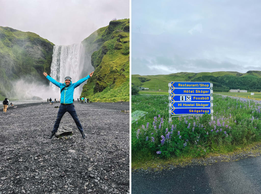 Islandija potopis slap Skogafoss