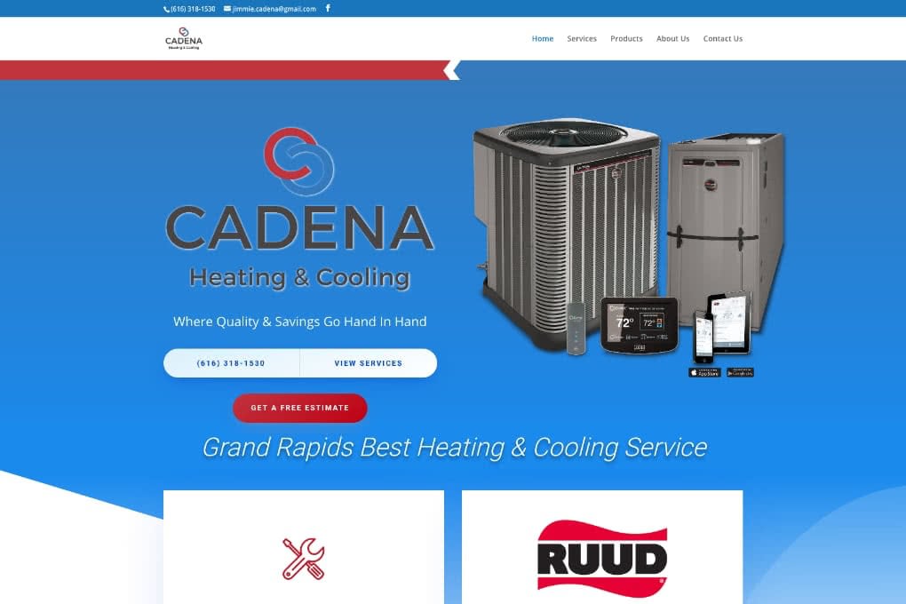 Screenshot Of Cadena Heating Cooling Website