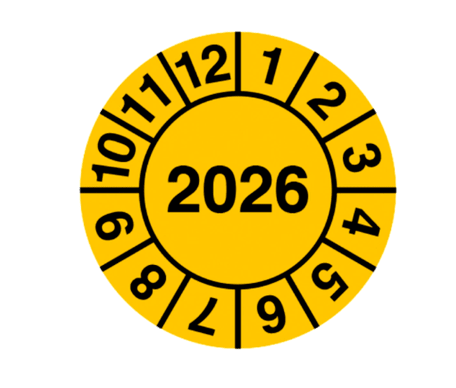 Kontrollmerker 2026 Ø:20mm 10stk selvklebende gul