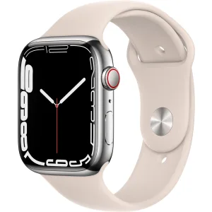Apple Watch Series 7 GPS + Cellular, 45mm, Stainless Steel Case and Sport Band