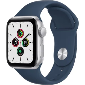 Apple Watch SE GPS, Silbernes Aluminiumgehäuse und Sportarmband, 44 mm