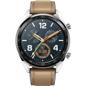 Huawei Watch GT, 46 mm, Edelstahlgehäuse, Lederarmband
