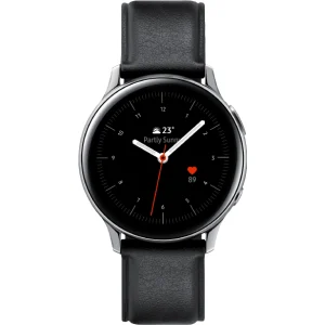 Samsung Galaxy Watch Active2, 40-mm-Edelstahlgehäuse, Lederarmband