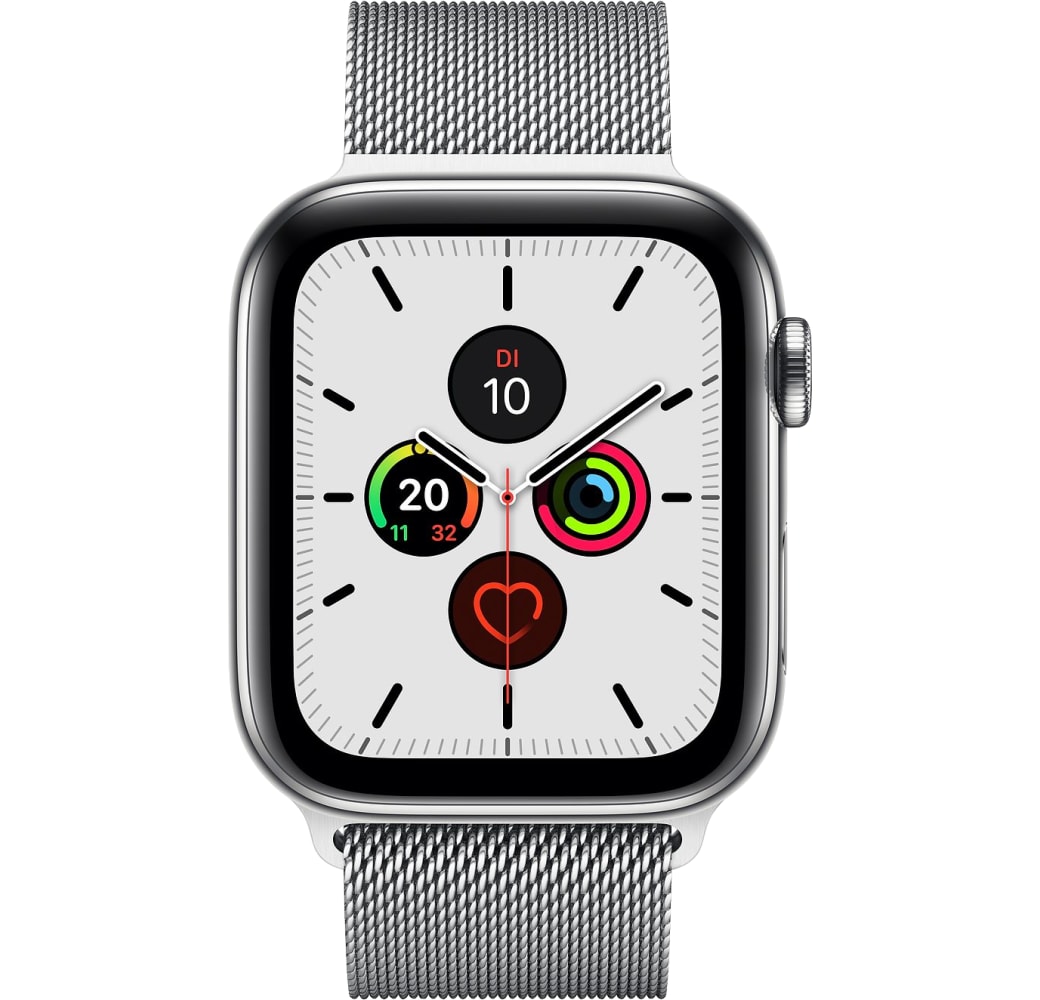 Silver Apple Watch Series 5 GPS + mobiel, Roestvrij Staal Behuizing, 40 mm.1