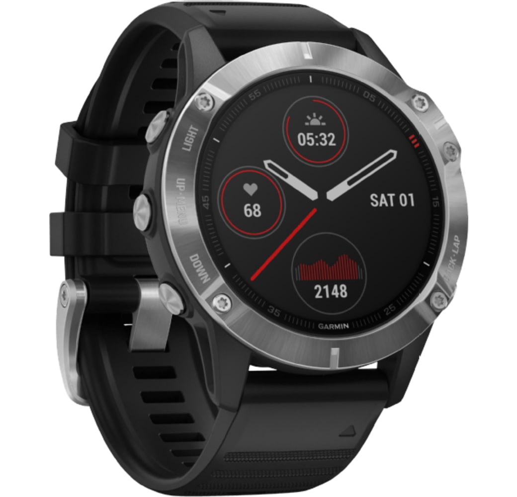 Black Garmin Fenix ​​6 smartwatch, roestvrijstalen, 47 mm.4