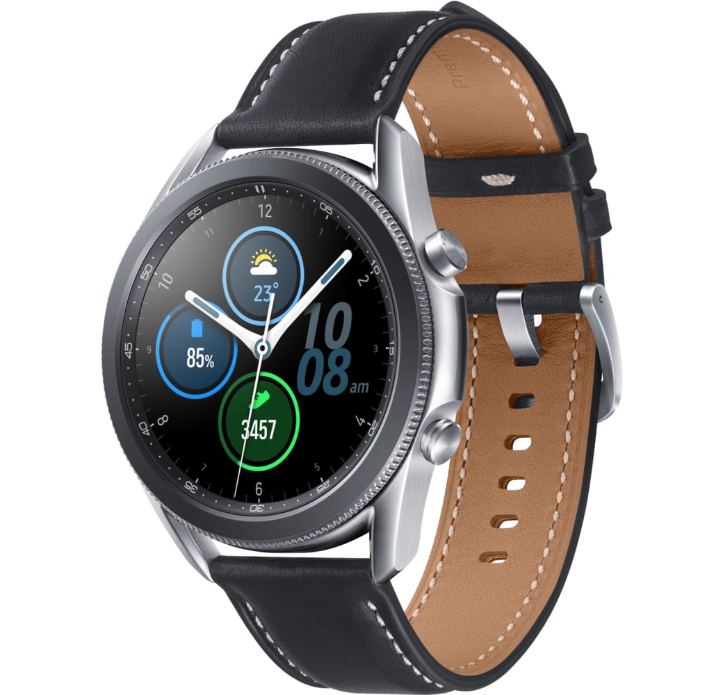 Mystic Silber Samsung Galaxy Watch3, 45mm Stainless steel case, Real leather band.1