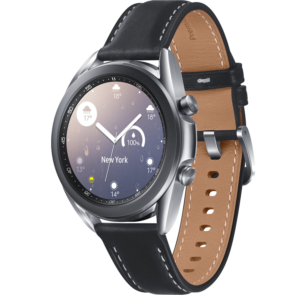 Mystic Silver Samsung Galaxy Watch3, 41mm Stainless steel case, Real leather band.1