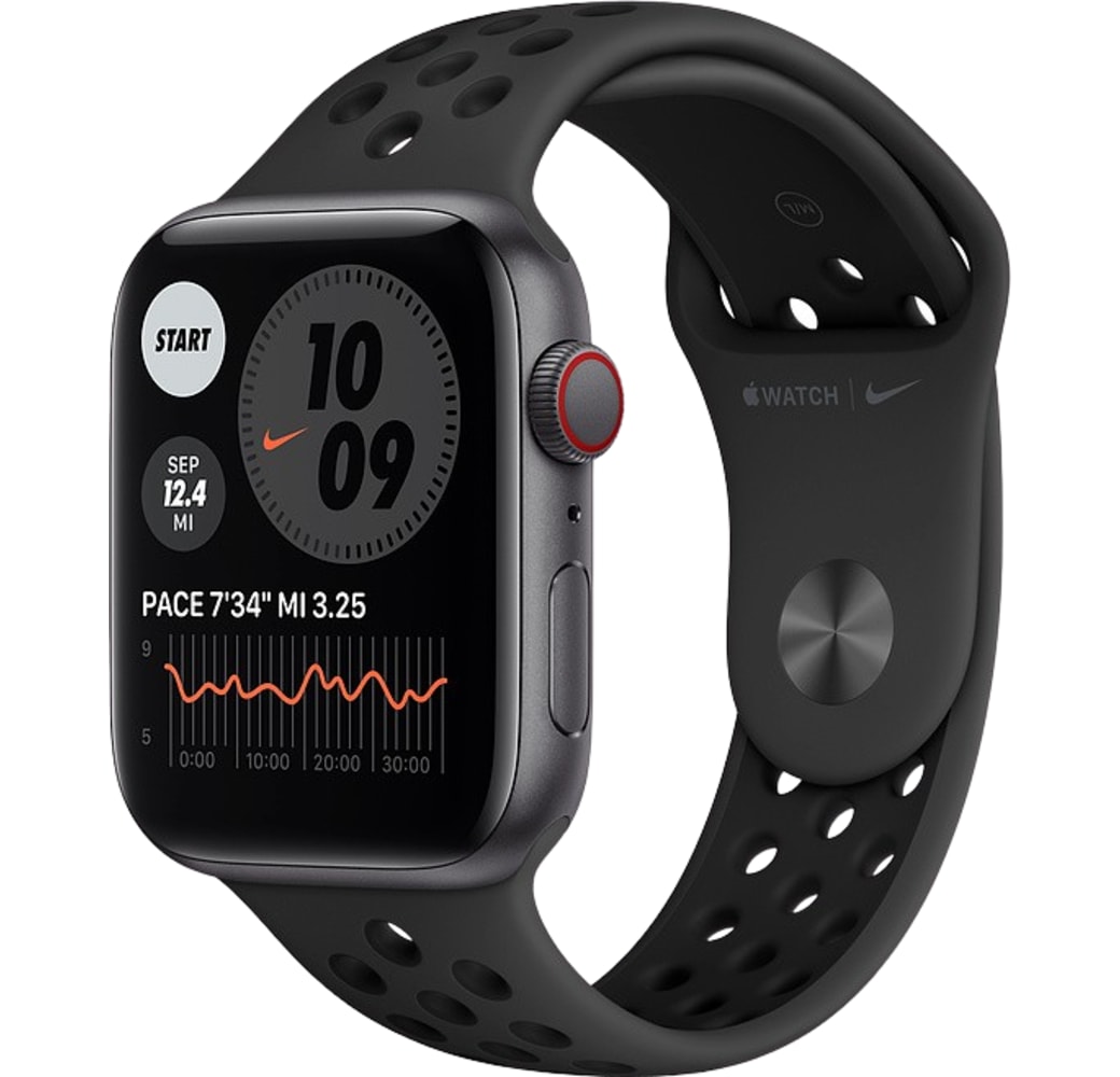 Negro Apple Watch Nike SE GPS + Celular de correa de aluminio, 44 ​​mm.1