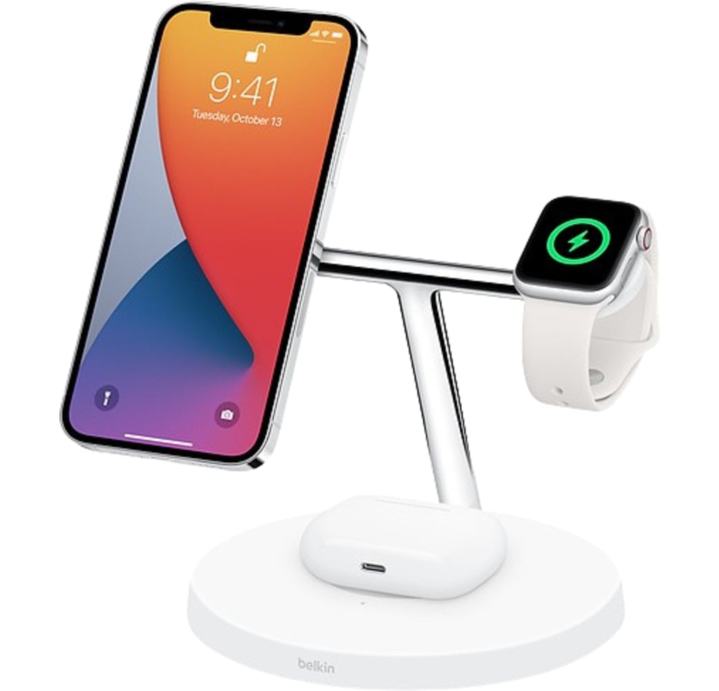 Blanco Belkin BOOST ↑ CHARGE PRO 3-in-1 Wireless Charger with MagSafe.2